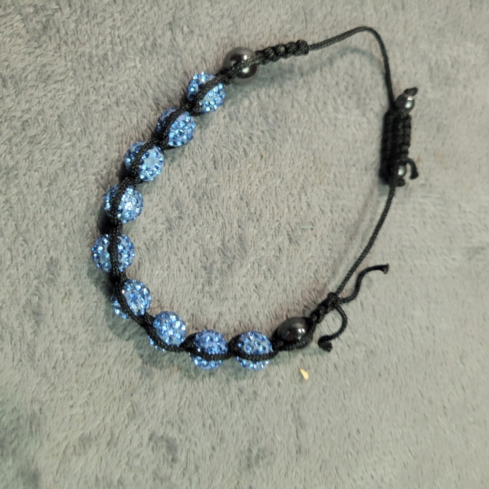 Shamballa Bracelet Womens Blue Pave Disco Ball Macrame Adjustable Boho Spiritual